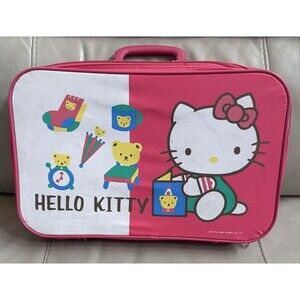 VTG Hello Kitty Sanrio Luggage Bag Suitcase 1989 Pink 18x12 Zipper HTF Design